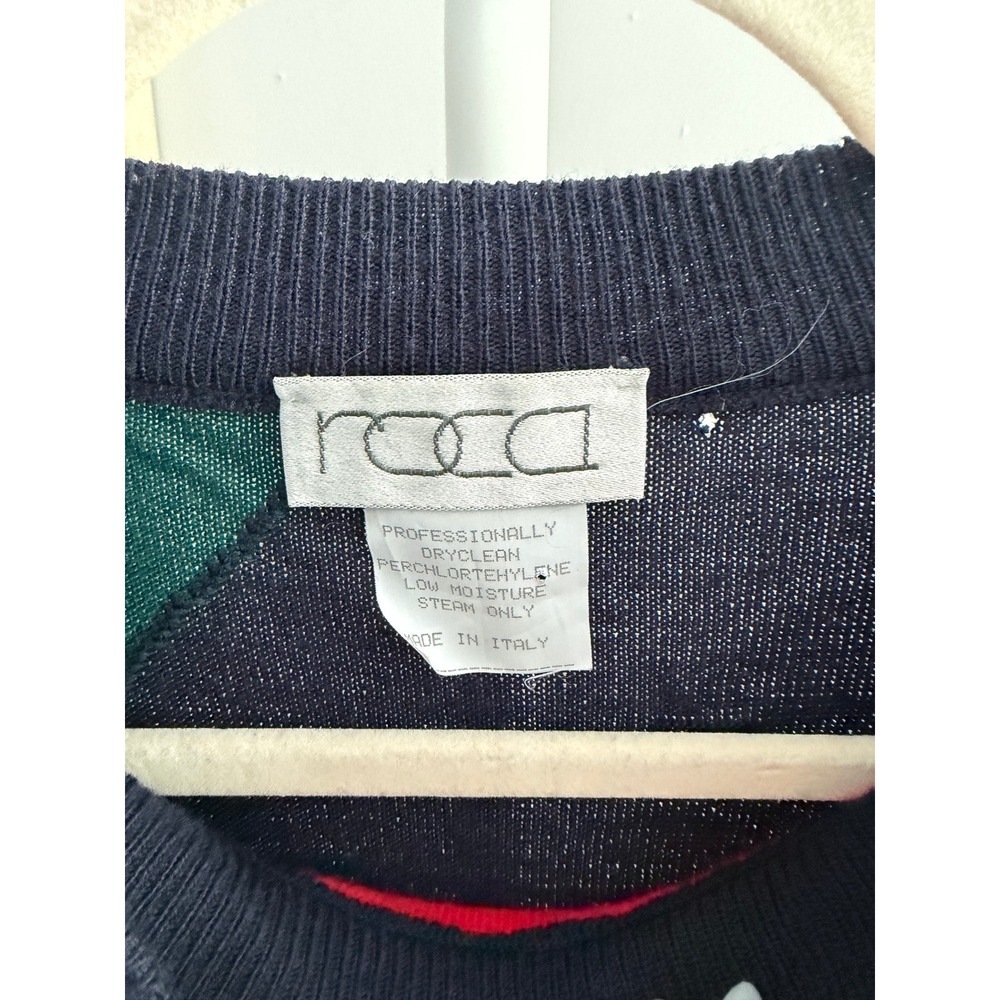 Rocca Sweater Mens L Multicolor Good Vintage Merino Wool Geometric Made in Italy - Picture 4 of 7
